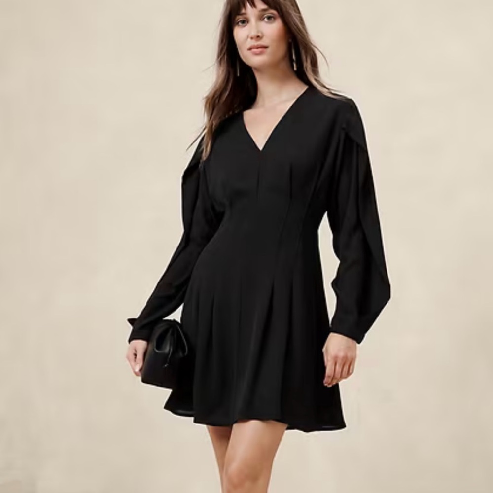 Banana Republic Black Long Sleeve Dress Georgette Mini Dress